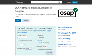 Screen capture of the OSAP landing page.